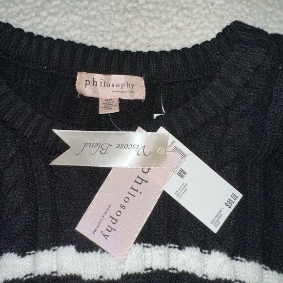 Philosophy Women’s Black White Stripe Cable Knit Sweater Size Medium NWT - Picture 6 of 10